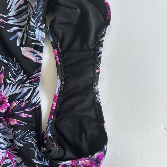 bebe Swimsuit Womens XL Black Pink Floral One Piece Lace Up Front Bathing Suit - Picture 9 of 9